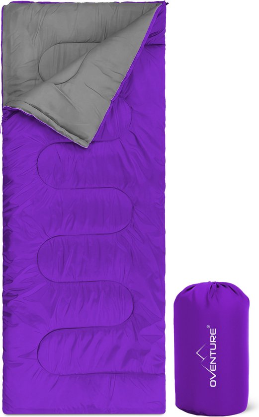 Oventure SleepPlus slaapzak | 190 x 80 cm | 3-seizoenen slaapzak | Comfortabel tot 8 °C | Voor kamperen, logeren en festivals | Zacht en luchtig materiaal | Geschikt voor volwassenen en kinderen | Met draagtas | Paars