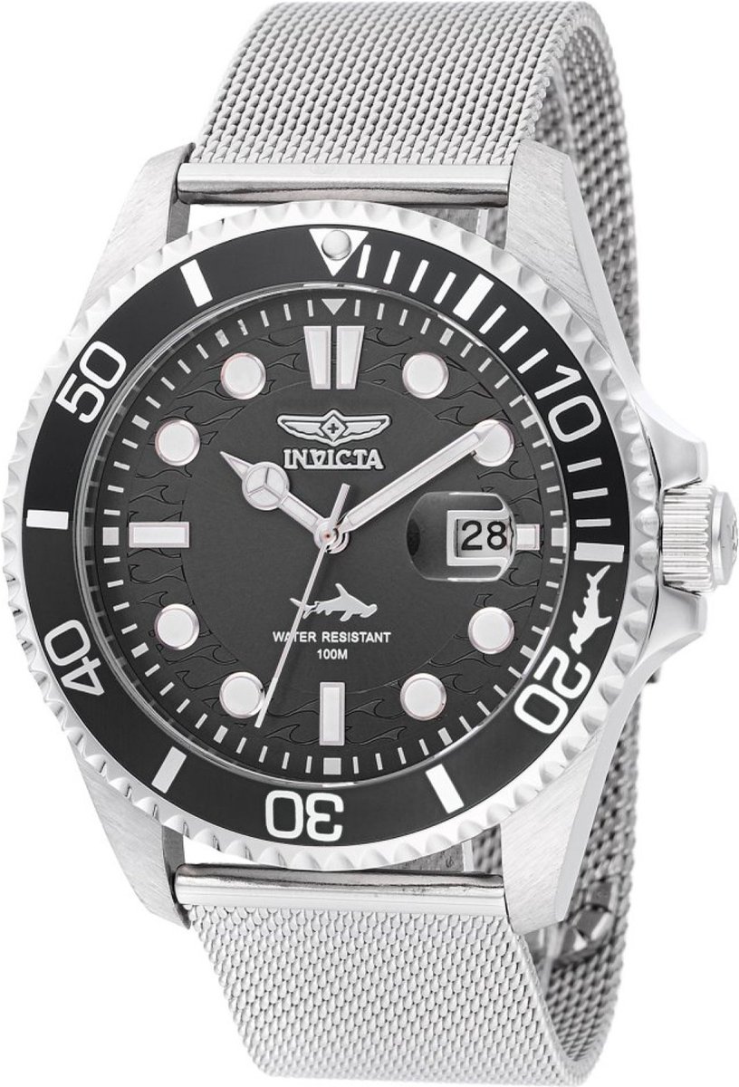 Invicta Pro Diver 47172 Heren Horloge - Waterdicht - Analoog - Quartz Uurwerk - Roestvrij Staal met zwarte Wijzerplaat - 43mm