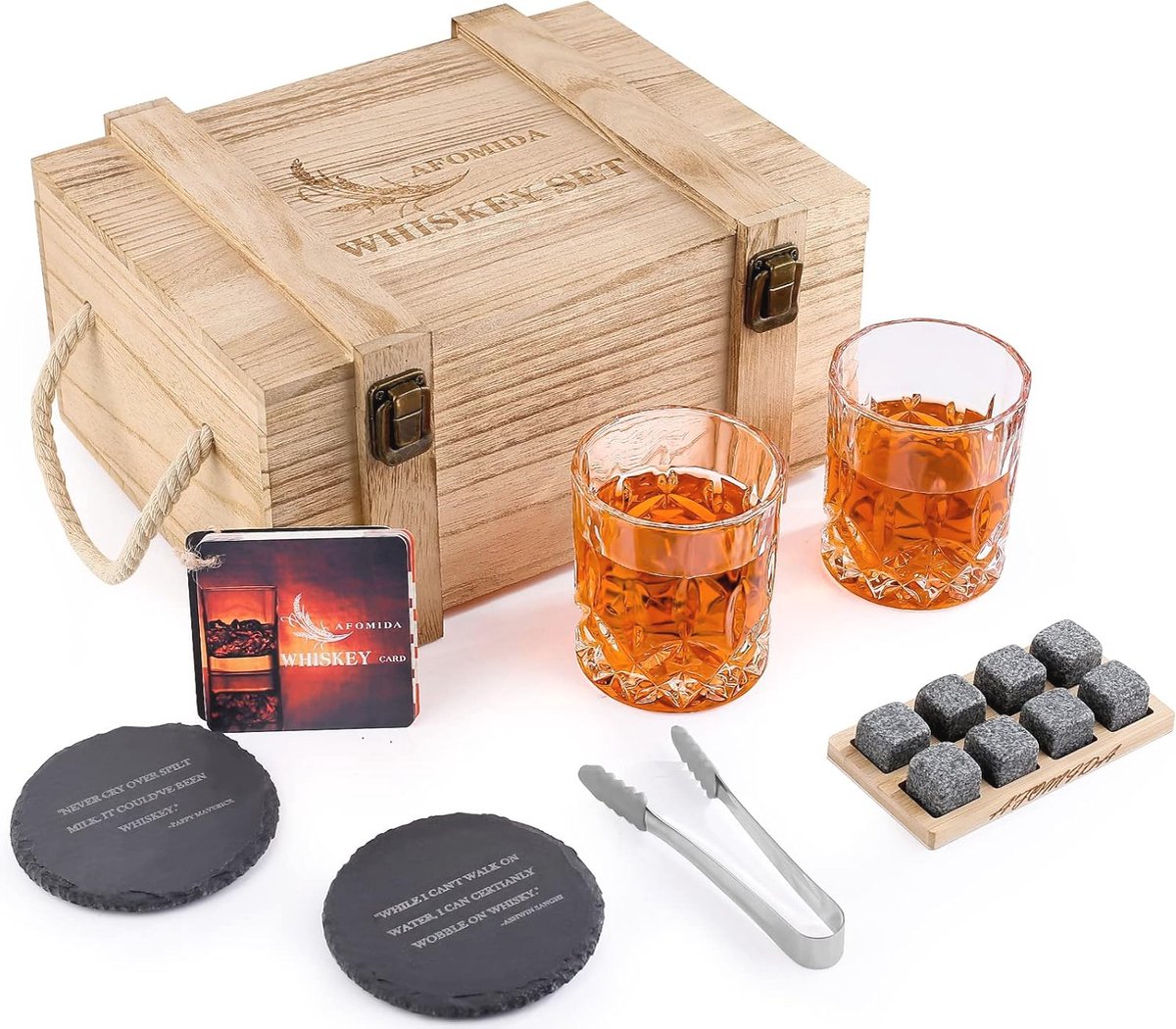 Cadeauset met Whiskyglazen en Koelende Stenen - Perfect voor Mannen