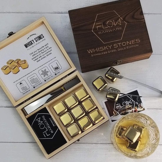 Premium Whisky Stones Gift Set met 12 stuks stenen en tas. Whisky
