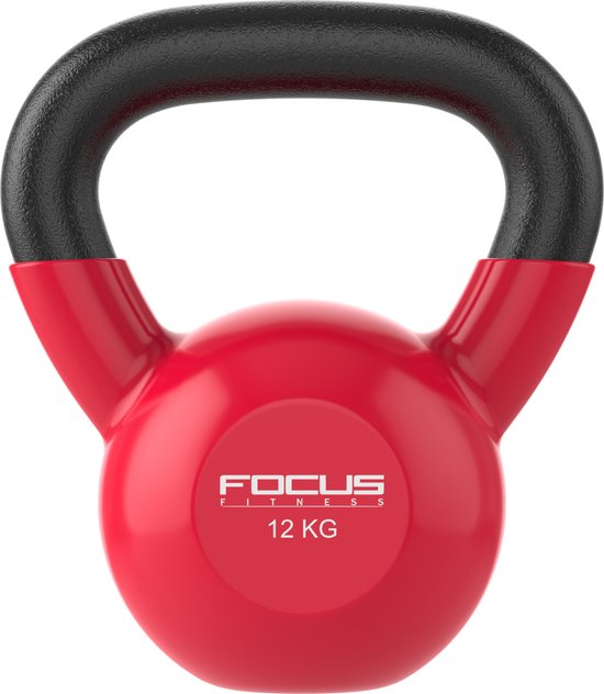 Focus Fitness - Kettlebell - 12 kg - Vinyl - Rood