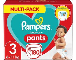 Baby-Dry Luierbroekjes Maat 3 - 180 Stuks, Eenvoudig Verschonen en Nachtbescherming (6-11 kg)