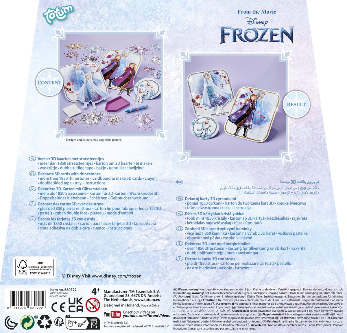 Disney Frozen Totum diamond painting knutselset speelgoed meisjes - Anna en Elsa prinsessen versieren met 1800+ strass steentjes knutselen creatief speelgoed — afbeelding 9