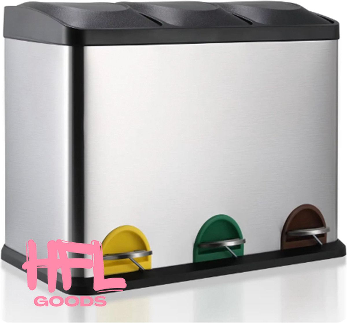 Goedkoopste HFL Goods RVS Vuilnisbak - 3 Componenten - 3x 15 Liter - Kunststof Binnenemmers