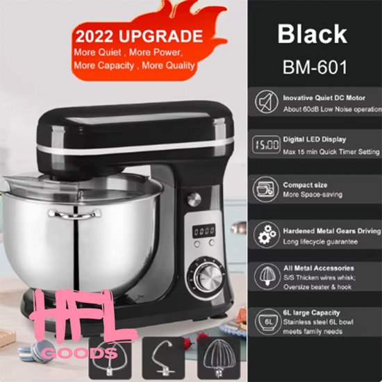 HFL Goods - Keukenmixer - Keukendeeg Kneeder Machine - 6 Liter - Zilver van HFL Goods — afbeelding 5