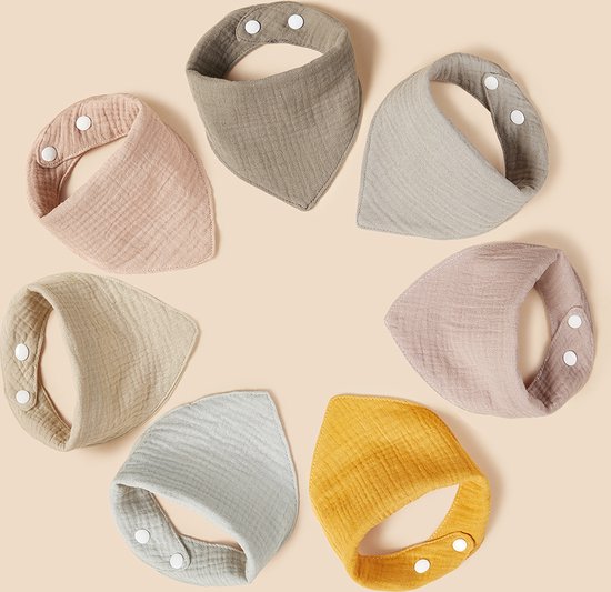 Kwijl slabbetjes set van 7 - hydrofiel baby slabbetjes met drukknoop - rainbow - baby slabbers - kwijl slabbetjes - spuug slab - katoenen slabbetjes - bandana bib baby - uitwasbare slabbers - unisex - 2.6*2.6*3.3 cm van Little Lemonade — afbeelding 5