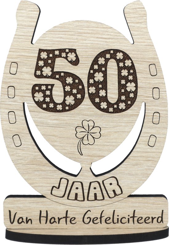 50 jaar - houten verjaardagskaart - wenskaart om iemand te feliciteren - kaart 50ste verjaardag - 12.5 x 17.5 cm