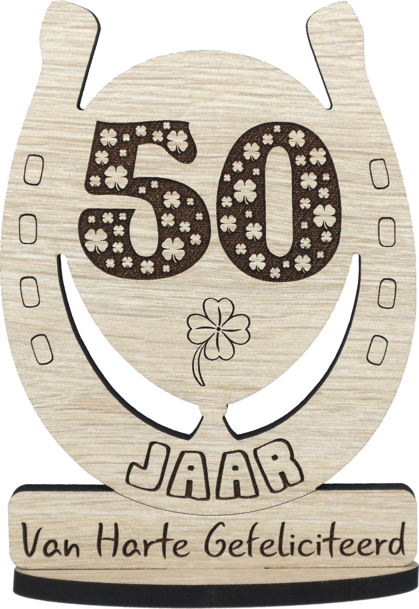 50 jaar - houten verjaardagskaart - wenskaart om iemand te feliciteren - kaart 50ste verjaardag - 12.5 x 17.5 cm