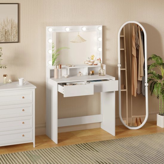 Coiffeuse SteeFly® avec Siècle des Lumières LED réglable - Table de Maquillage - Avec miroir et 2 tiroirs - Table cosmétique moderne - Port USB