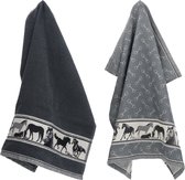 Torchon de Cuisine et Torchon de Luxe Cheval Anthracite| 65,00 x 65,00 cm du château de Bunzlau | 100% coton biologique | Torchon 60x53cm et Torchon 65x65cm