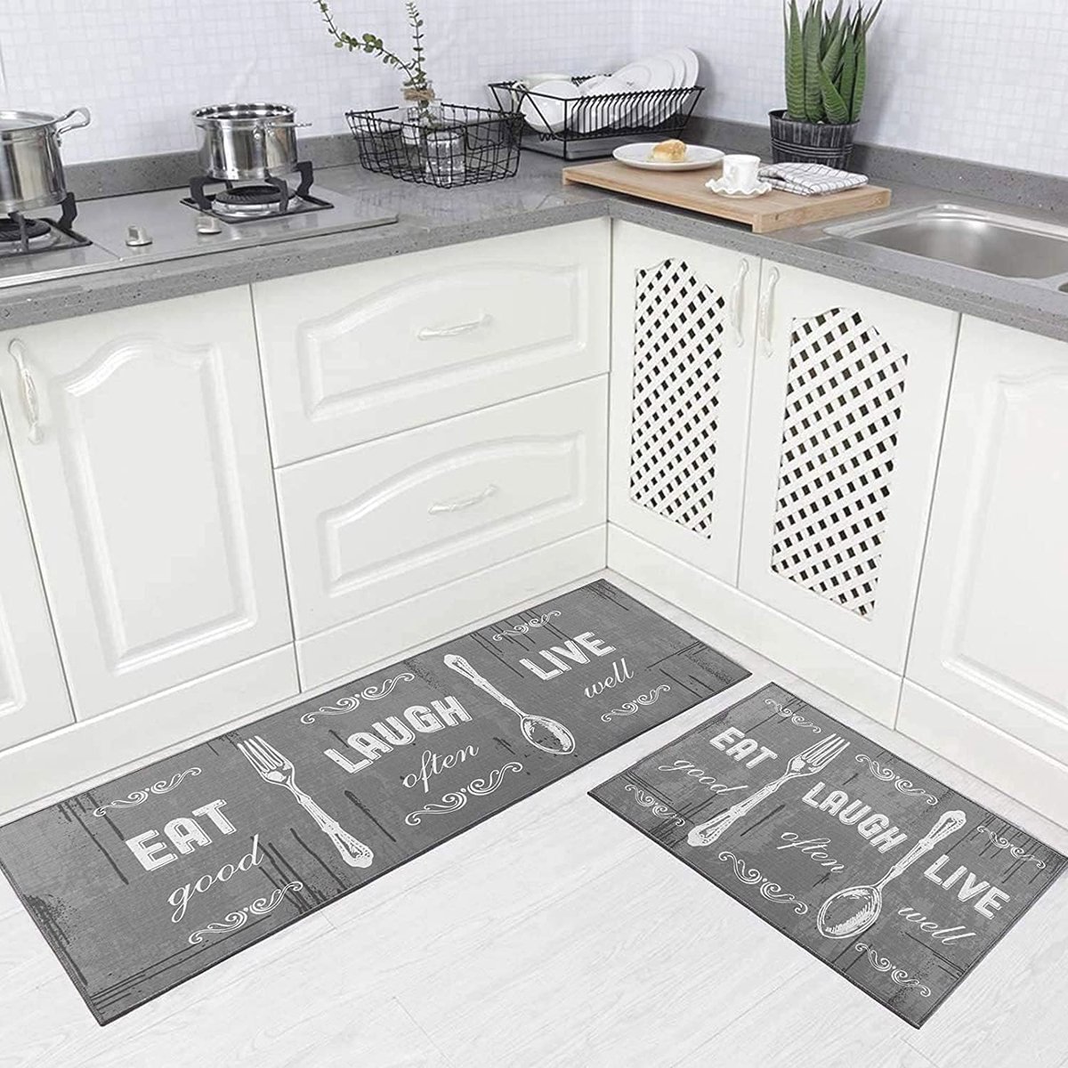 Goedkoopste Antislip Wasbare Keukenmat Set - 2 Stuks L-vorm Vloermatten
