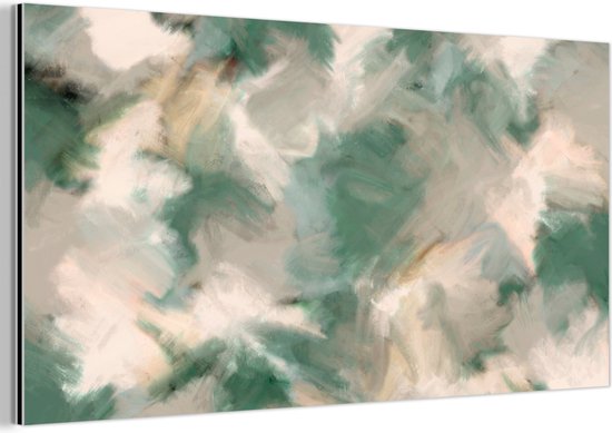 Tableau en aluminium 80x40 cm - Décoration murale métal - Art - Peinture - Vert - Beige - Abstrait - Décoration murale métallique salon - Décoration industrielle - Photo sur dibond - Accessoires industriels chambre à coucher