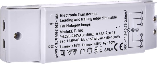 Transformateur halogène électronique 12 Volts - 150 Watt.