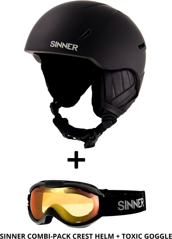 SINNER COMBI-PACK - CREST skihelm + TOXIC skibril - Zwart - Maat S