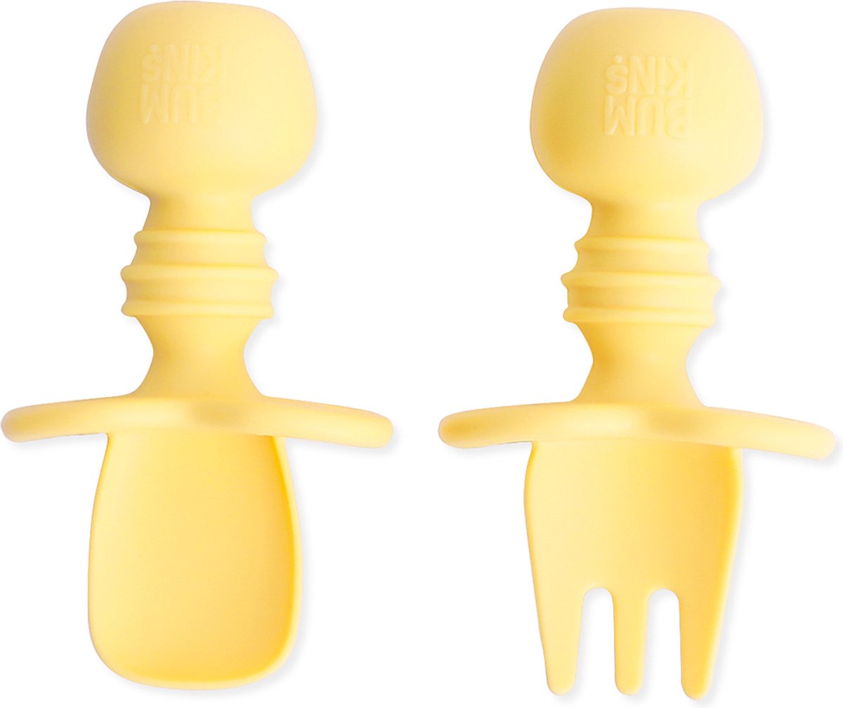 Goedkoopste Bumkins - Chewtensils® siliconen baby lepel en vork - Geel