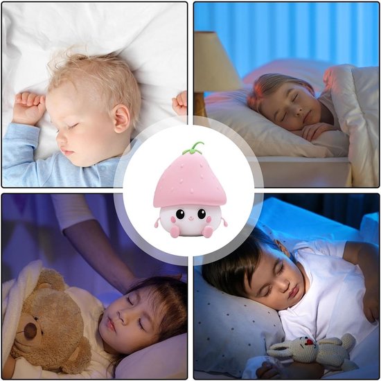 Aardbeien Nachtlampje met Verstelbare LED Verlichting - Roze - Schattige en Draagbare Nachtlamp met Lange Werktijd - Veilig Siliconen Design - Perfect als Cadeau voor Kinderen en Feestdagen van Allianceton — afbeelding 2