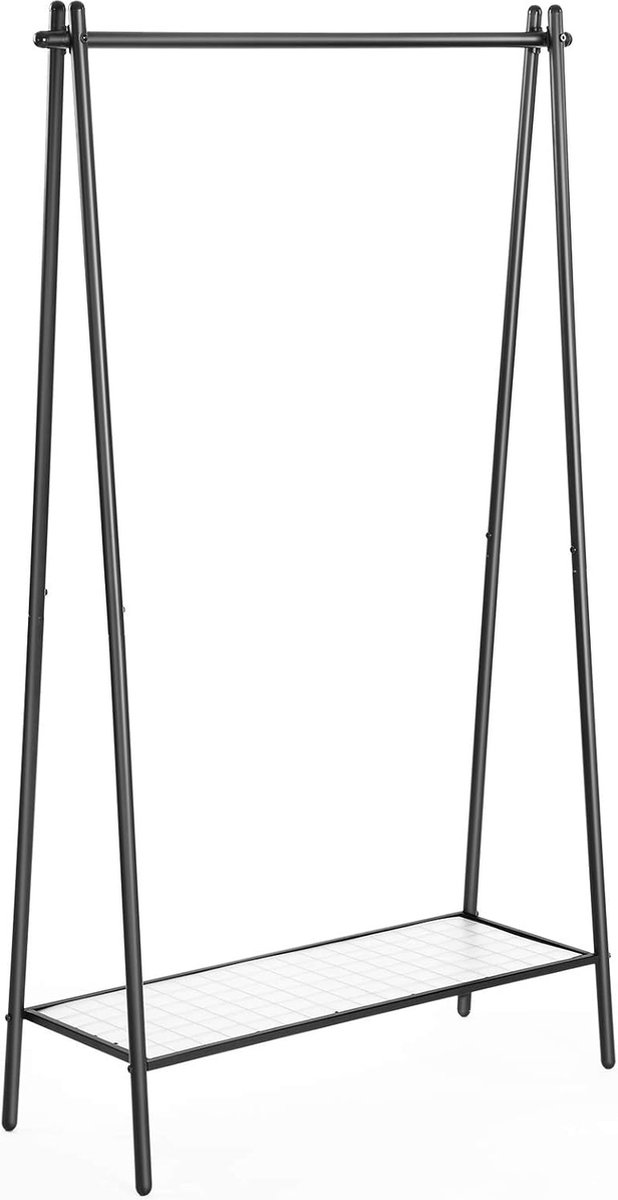 FurnStar - Kledingrail - Kledingrek - Kledingrek met stalen frame - met ophangrail en plank - 33,5 x 92,5 x 153 cm - voor slaapkamer, kleedkamer, wasruimte - zwart