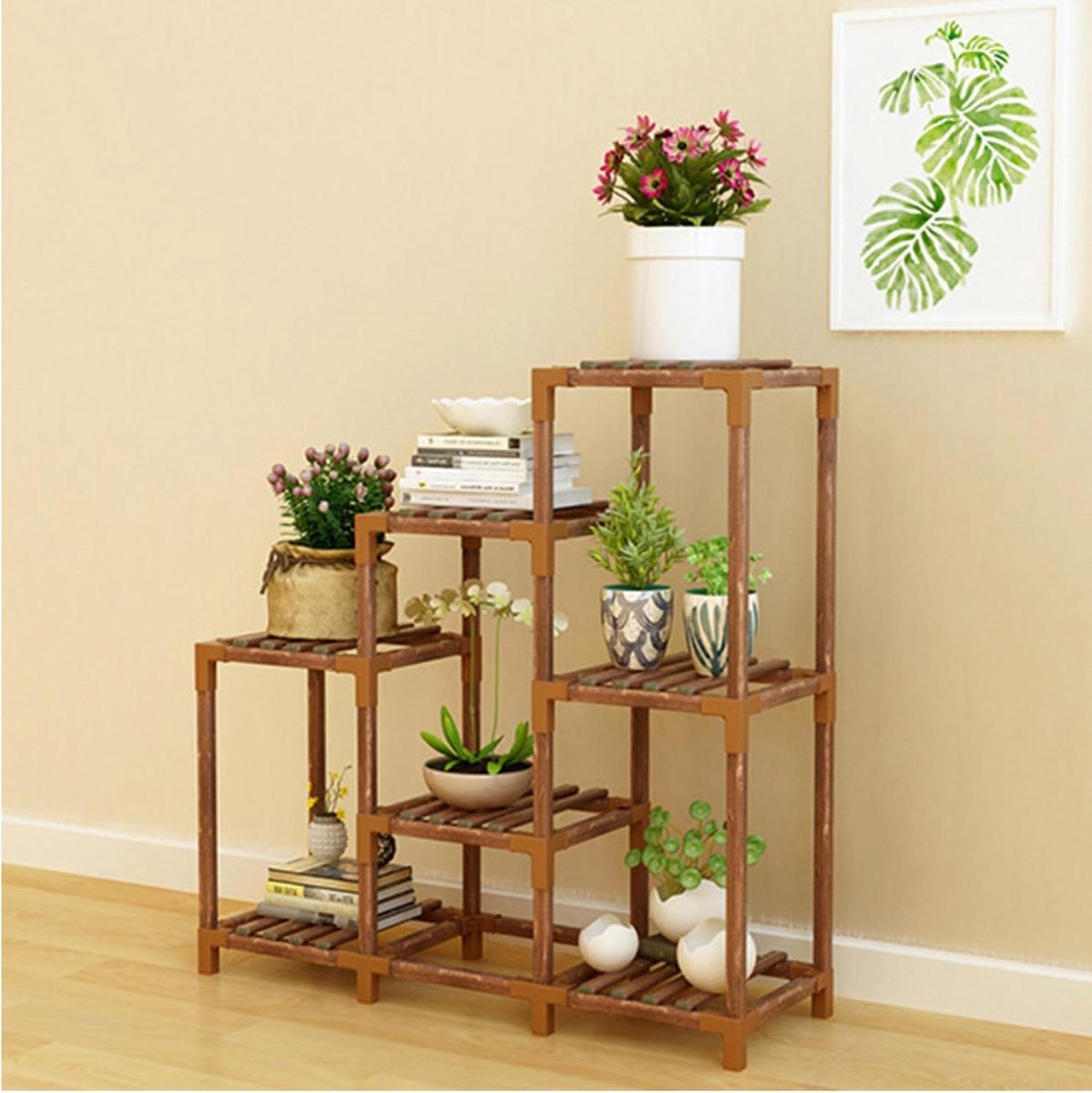 Plantenladder Plantenrek voor binnen en buiten houten planten organizer tentoonstellingsstandaard voor balkon gazon terras woonkamer kantoor Plantenladder