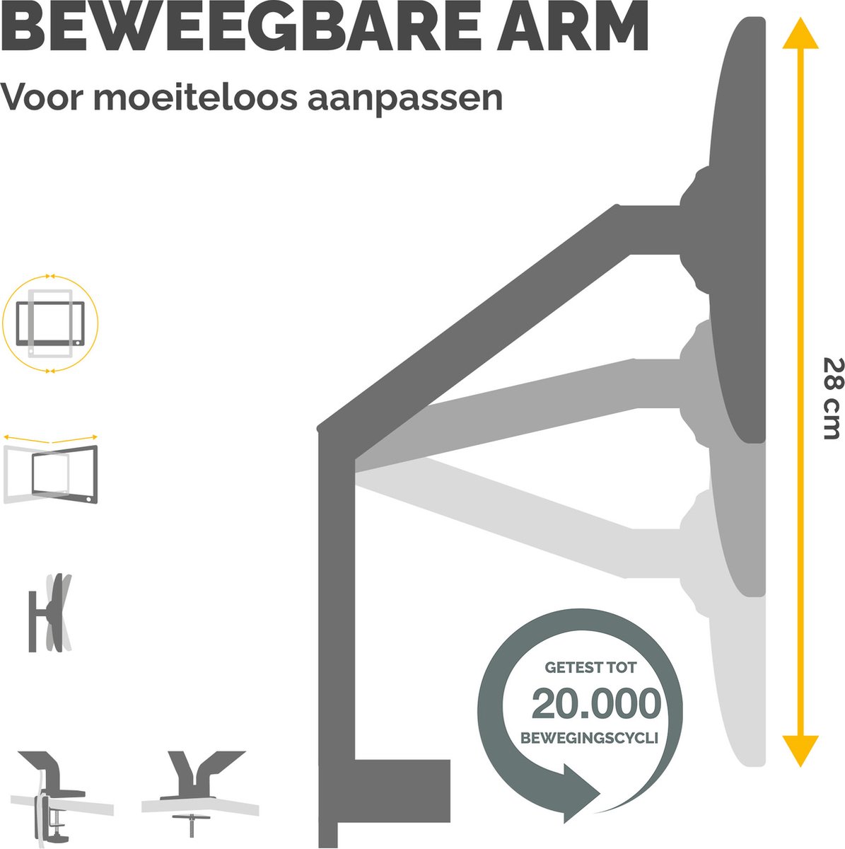 Fellowes Platinum - Monitor Arm - 1 scherm - Tot 8 kg - Tot 32 inch - Gasveer - USB - Wit thumbnail 2