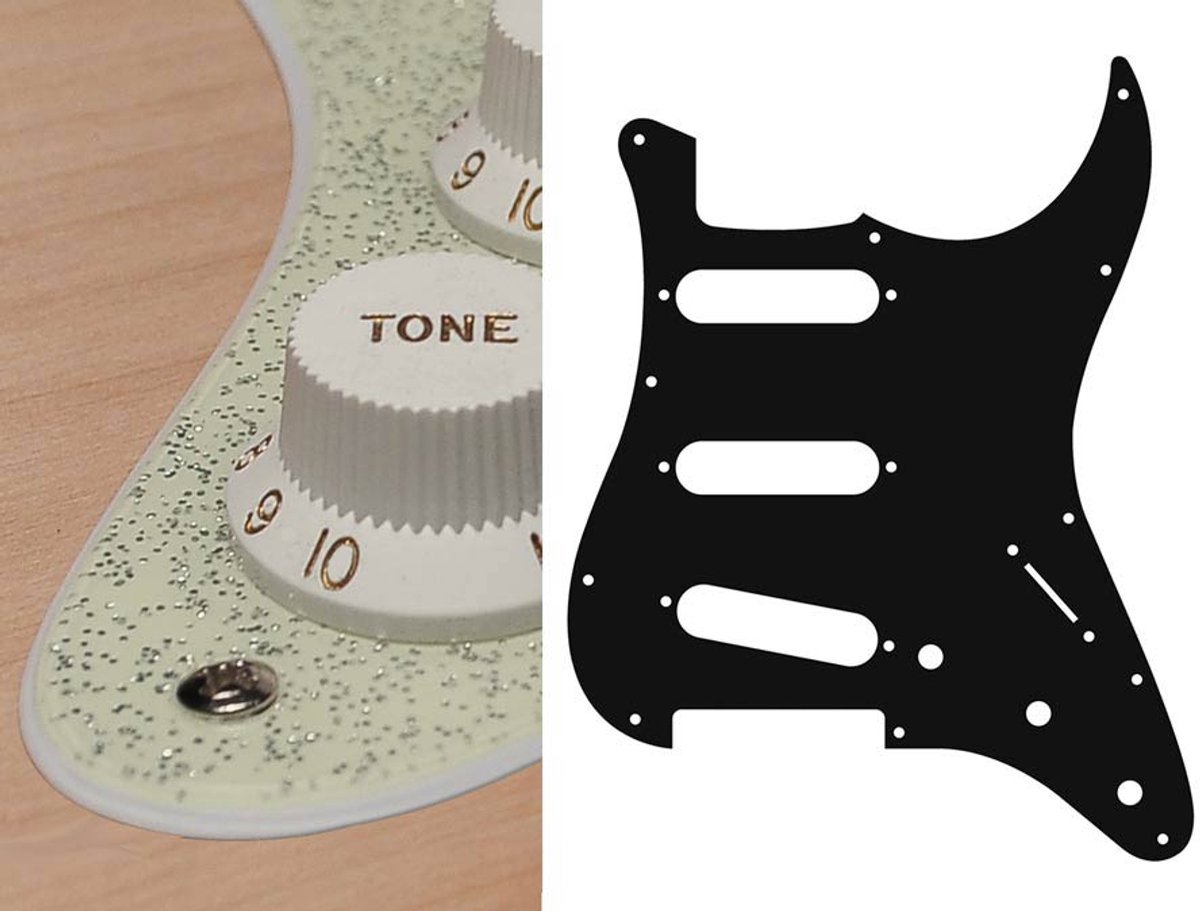 Boston ST-213-SCH pickguard, Stallion, standard, SSS, 3 pot holes, 3-5 switch, 2 ply, sparkling champagne