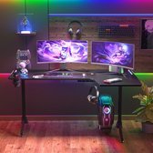 Bol.com Eszenzics™ Modern Game Bureau - ruime L-vorm rechts- Zwart - 162x100x77cm - RGB-LED verlichting - USB-plug - Bekerhouder... aanbieding