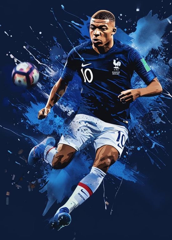 Kylian Mbappé Poster - Frankrijk - Voetbal - Kunst - Atleet - Sport - Nationaal - posters - formaat 60x90cm - Wanddecoratie - 3762