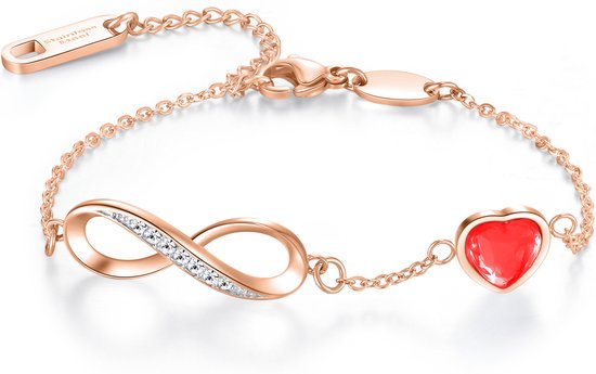 Malinsi® Armband Dames InfiLove Rood - Rose Gold Plated RVS Verstelbaar 17-20,5cm - Sieraden Armbanden Vrouw