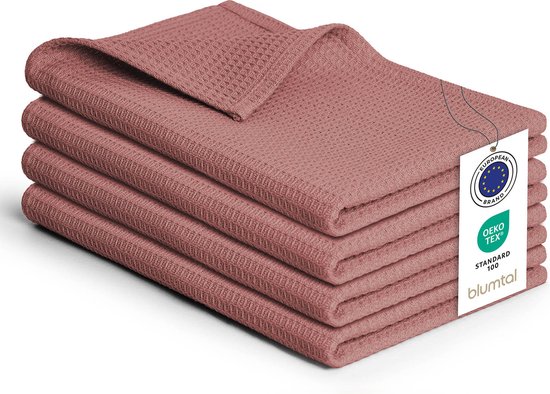 Blumtal® Essuies de vaisselle 50x70 cm - Set de 4 - Essuies de vaisselle coton 100% - Torchons de cuisine lavables à 60 °C - Torchons de Cuisine en coton - Torchons de cuisine - Torchons gaufrés - Torchons - Rose