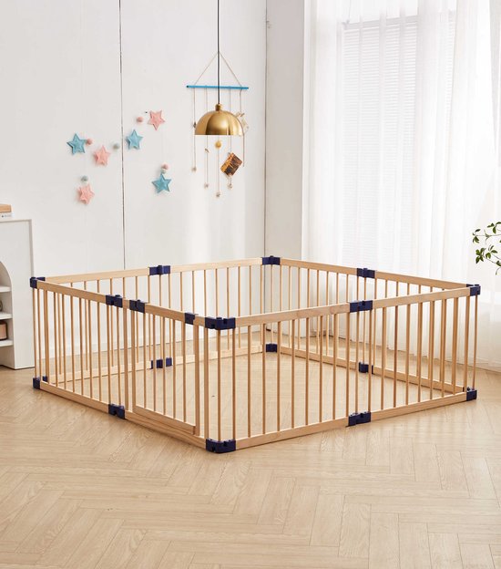 Foto: Lucellia houten grondbox xxl inklapbare box 212x212 cm blauw playpen baby babypark kruipbox kinderbox baby box speelbox