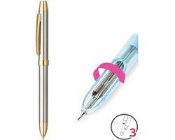 Penac ELE-SS - Goud & Zilver - Multifunctie balpen - Blauw en Rode inkt 0.7mm - Vulpotlood 0.5mm