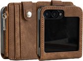 ShieldCase leren hoesje met afneembare portemonnee geschikt voor Samsung Galaxy Z Flip 6 hoesje - telefoonhoesje met ruimte voor pasjes / briefgeld / munten - Kunstleren back cover - leren Flipcase (bruin)