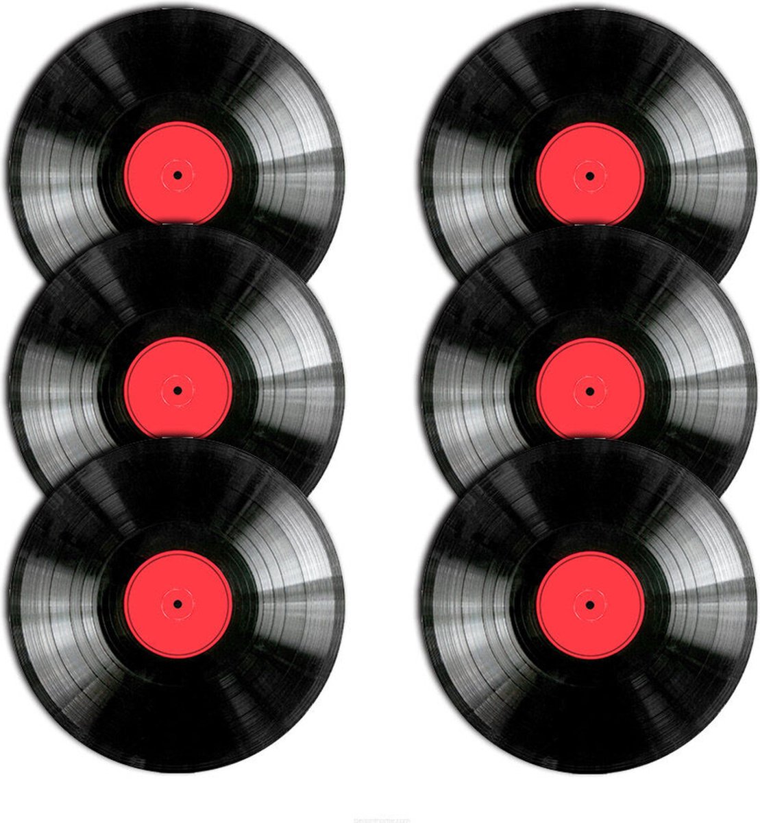 Bertoni - Placemats - tafelmatten set van 6 stuks - rond - 33 cm - Vinyl - Zwart / Rood