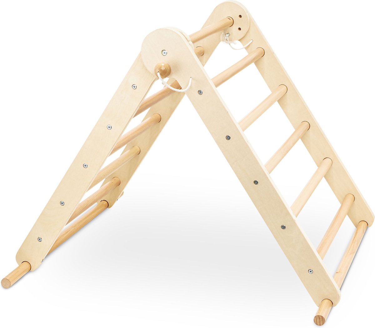Mamabrum Houten Klimrek - Binnen Speeltuin - 2in1 Rocker, Ladder en Klimmuur, 9 Sporten, Dubbelzijdige Board, Klimladder — afbeelding 9