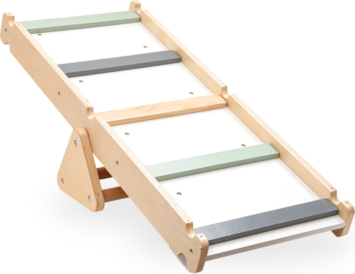 Mamabrum Houten Klimrek - Binnen Speeltuin - 2in1 Rocker, Ladder en Klimmuur, 9 Sporten, Dubbelzijdige Board, Klimladder — afbeelding 10