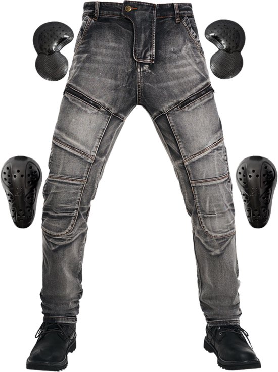 Foto: Rambux motorbroek grijs jeans heren spijkerbroek beschermende motorkleding motorbroek heren inclusief heup knie pads maat 34 xl 