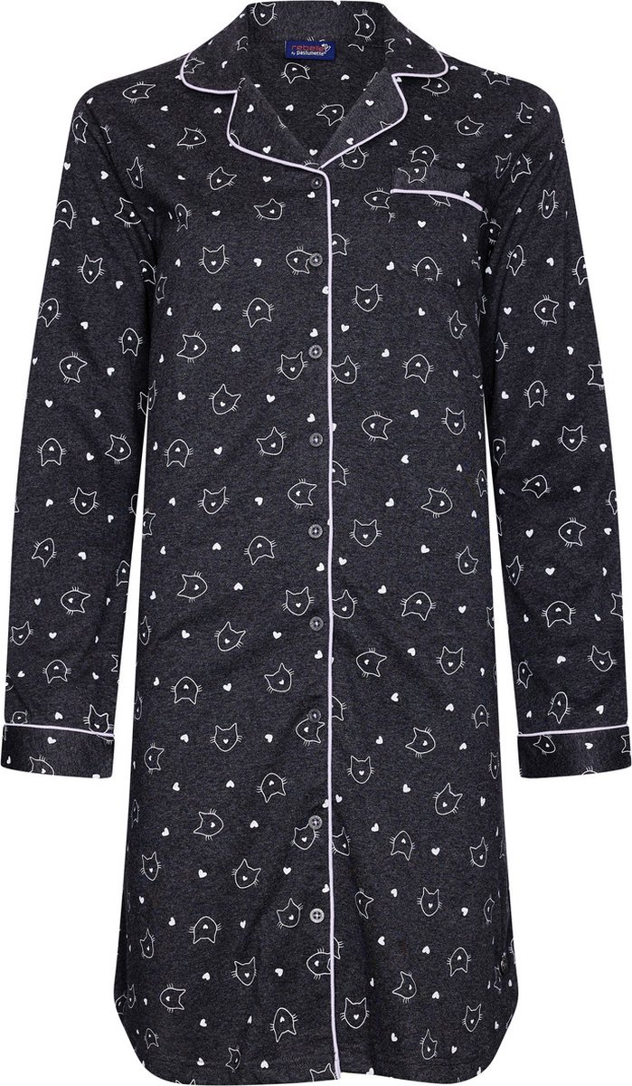 Rebelle Dames Nachthemd Rebelle - Lovely Meow - Katoenmix zwart