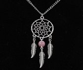 Ketting dromenvanger - roze dreamcatcher zilverkleurig