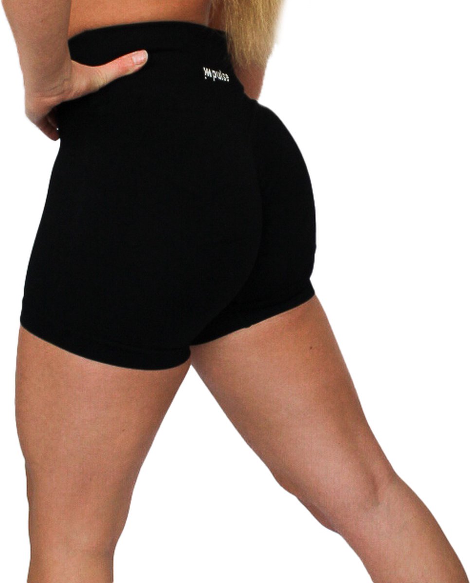Gym short dames – Sport short dames – Seamless scrunch – High waist – Squat-proof – Fitness & yoga – Impulse Fitwear Elevate – Zwart – Maat S