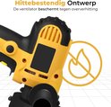 Gele en zwarte polijstmachine met een markering voor hittebestendig ontwerp en ventilator ter bescherming tegen oververhitting.