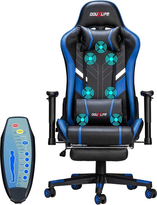 Gaming Ergonomische Stoel met Massage Blauw Verstelbaar - Gaming - €261,95