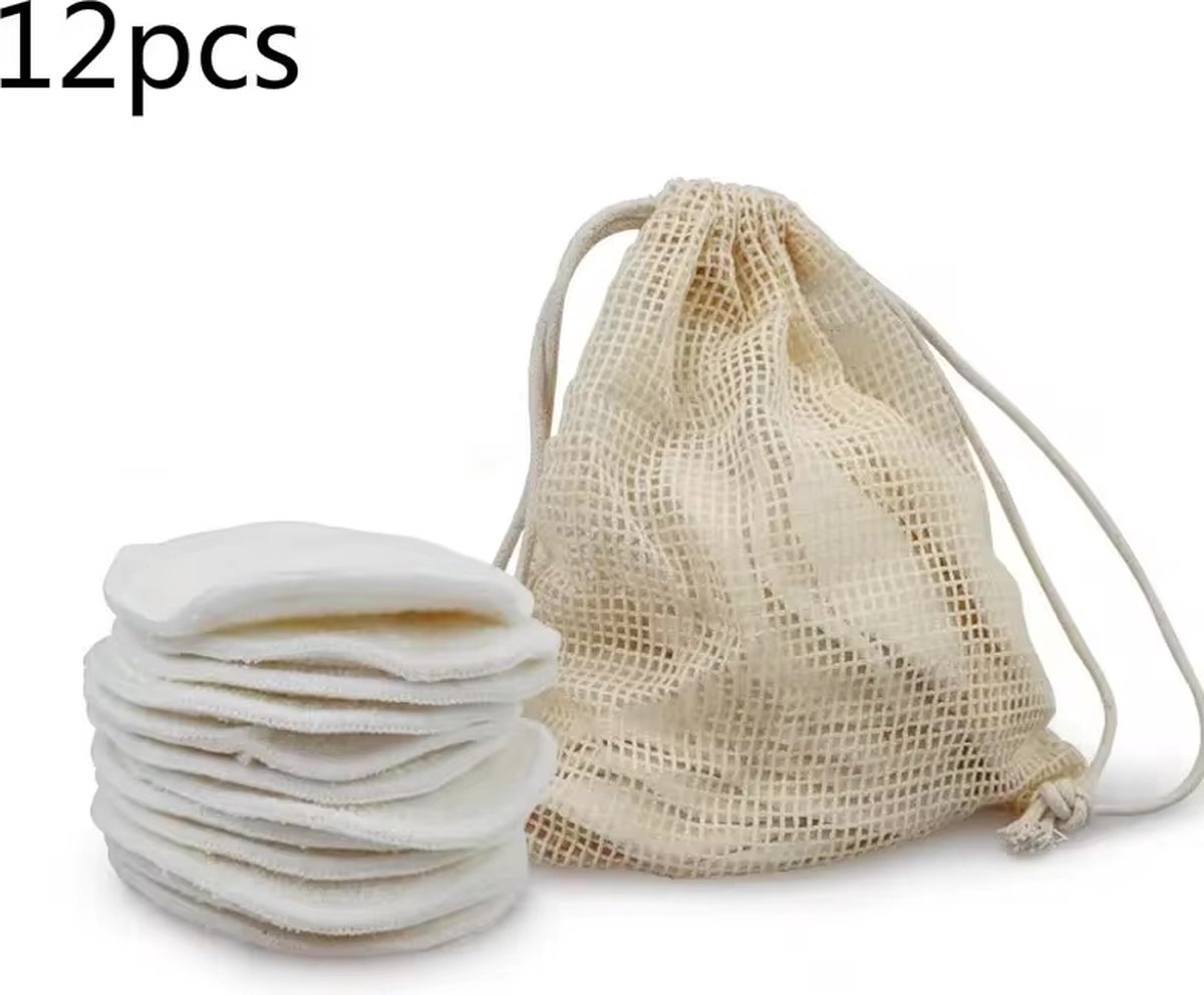 Herbruikbare wattenschijfjes - trus. - wit - bamboe - katoenen waszak - wasbare wattenschijfjes – wasbare make up pads - herbruikbaar – reusable make up pads – wasbare wattenschijfjes bamboe