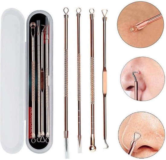 Mee-eters Verwijderen - Blackhead Remover - Puistjes Professionele Kit - Acne Set - 4 Luxe Puisten Lepels - Mee Eter Lepel - Rose
