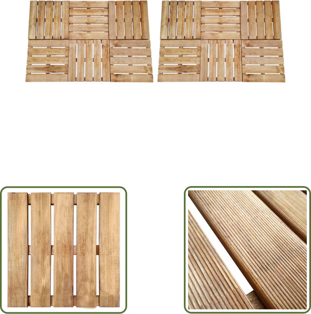 The Living Store Terrastegels Houten 12-delige set 50 x 50 x 3.2 cm Bruin geïmpregneerd grenenhout