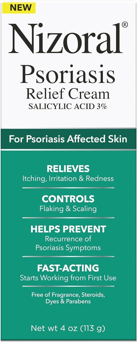 Nizoral - Psoriasis Verlichtingscrème - Verlicht Jeuk, Irritatie & Roodheid, Beheerst Schilfering en Schilfers - Salicylzuur - 113g