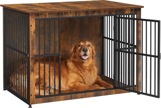 Foto: Bench hondenbench hondenkooi meubel bijzettafel hondenbox modern hondenhok voor binnen voor honden tot 37 kg zeer belastbaar gesloten bodem hondenhuis 2 deuren vintage bruin