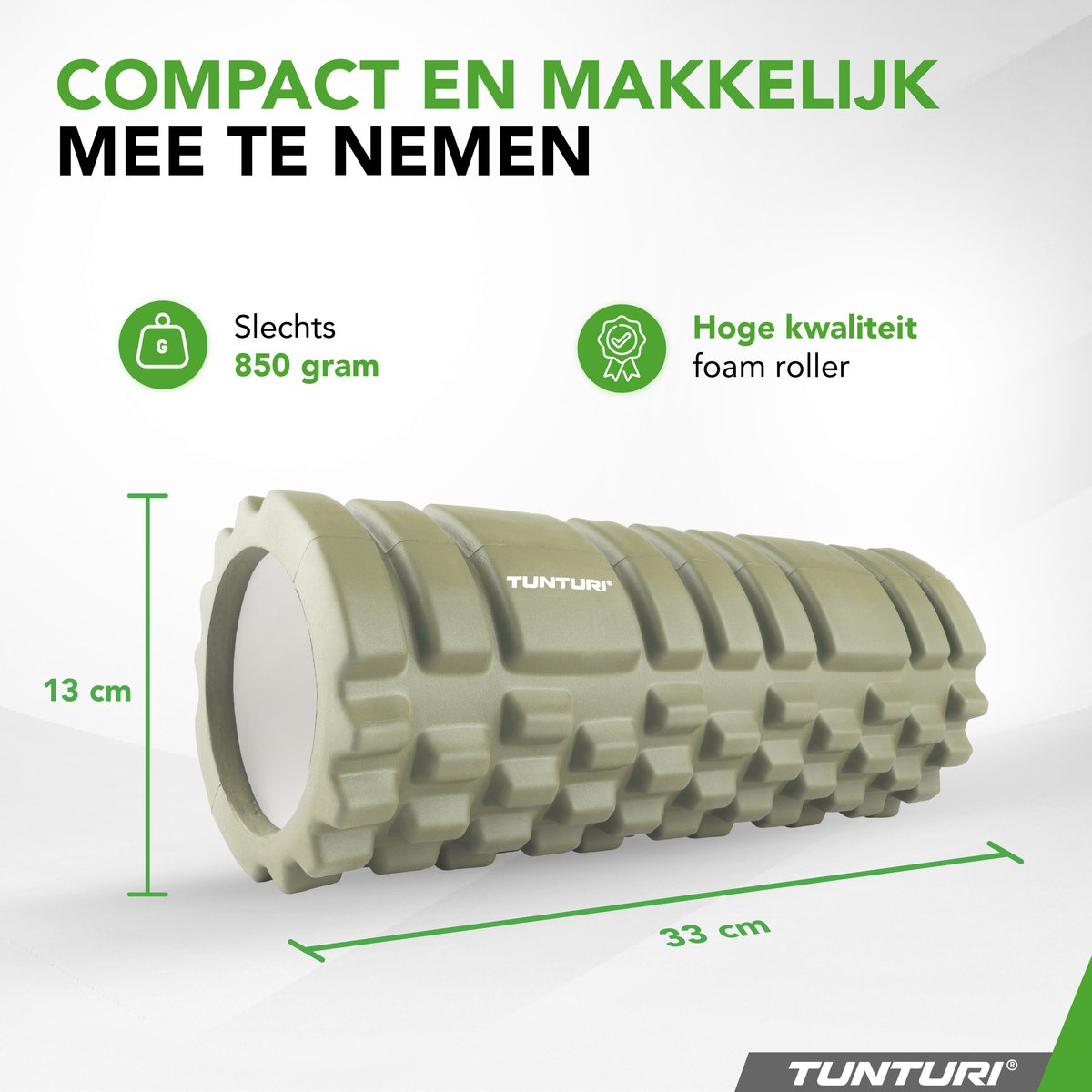 Tunturi Yoga Grid Foam Roller - Massage Roller - Foamroller - Fitness Roller - Legergroen- 33cm - Incl. gratis fitness app thumbnail 3
