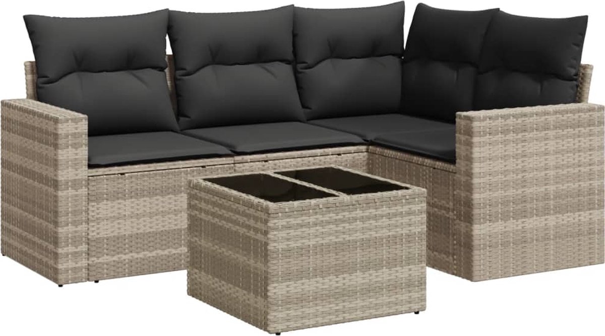 vidaXL 5-delige - Loungeset - met - kussens - poly - rattan - lichtgrijs