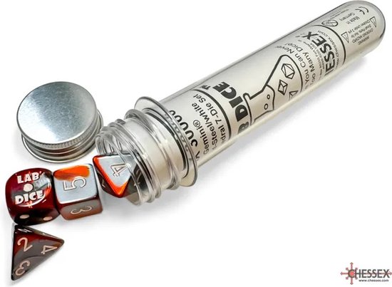 Chessex 8-Die set Lab Dice Gemini Rouge-Acier/ White Polyédrique