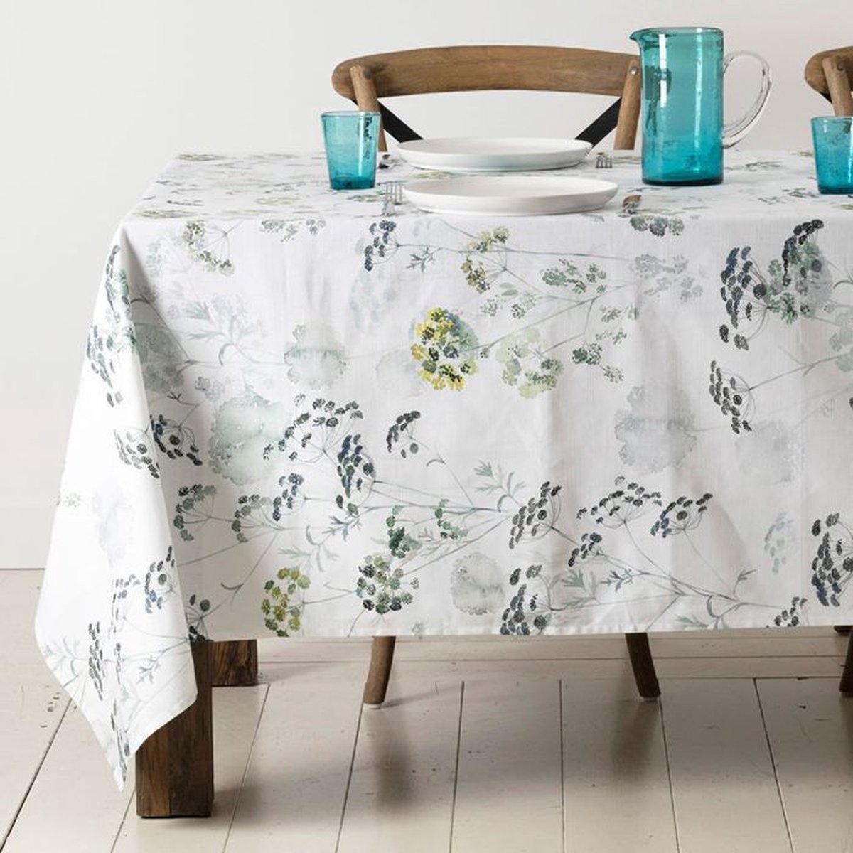 Tafelkleed Herbier - 260 x 160 cm - 100% katoen - wit tafelkleed met kruiden