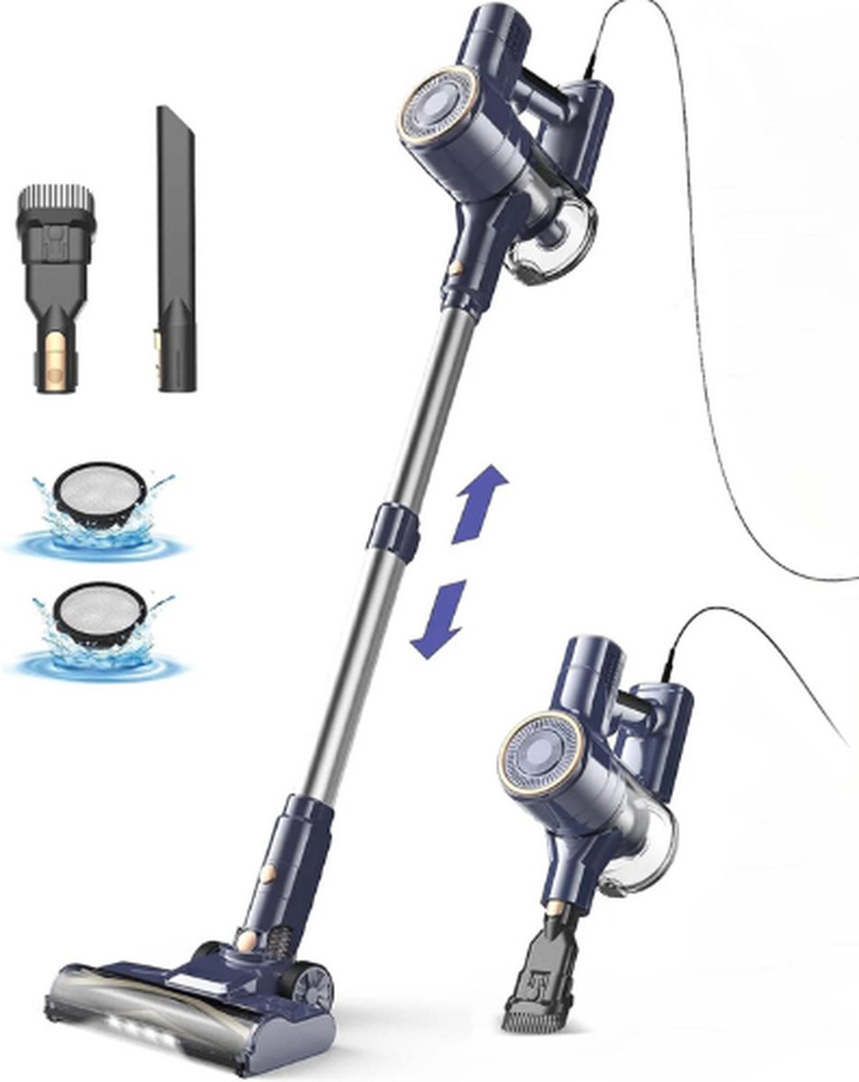 YISORA Steelstofzuiger met snoer 6-in-1 Handstofzuiger Steelstofzuiger met draad 600W 23Kpa 6M kabel 220V Blauw